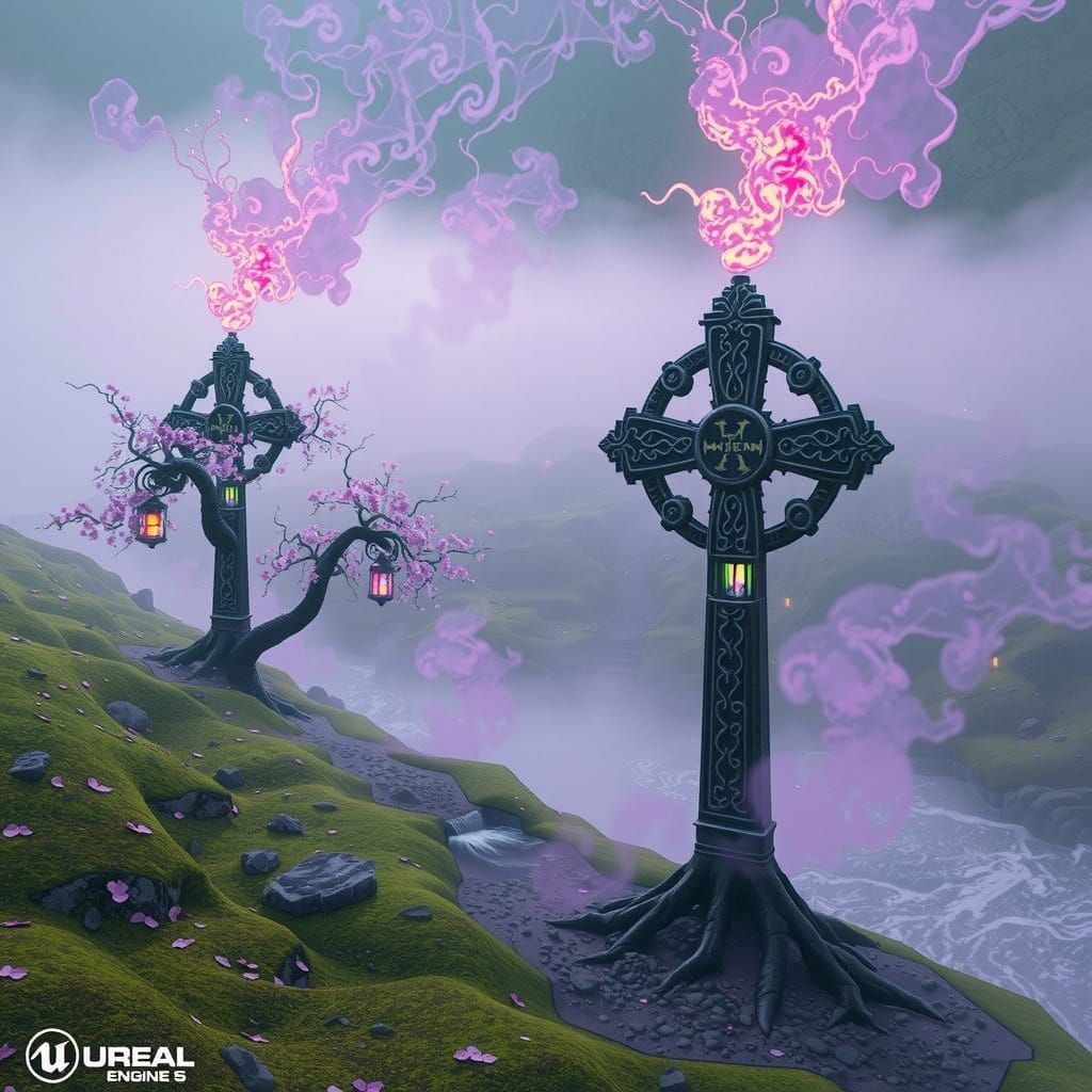 Ethereal Twilight Landscape in Aetherpunk Style