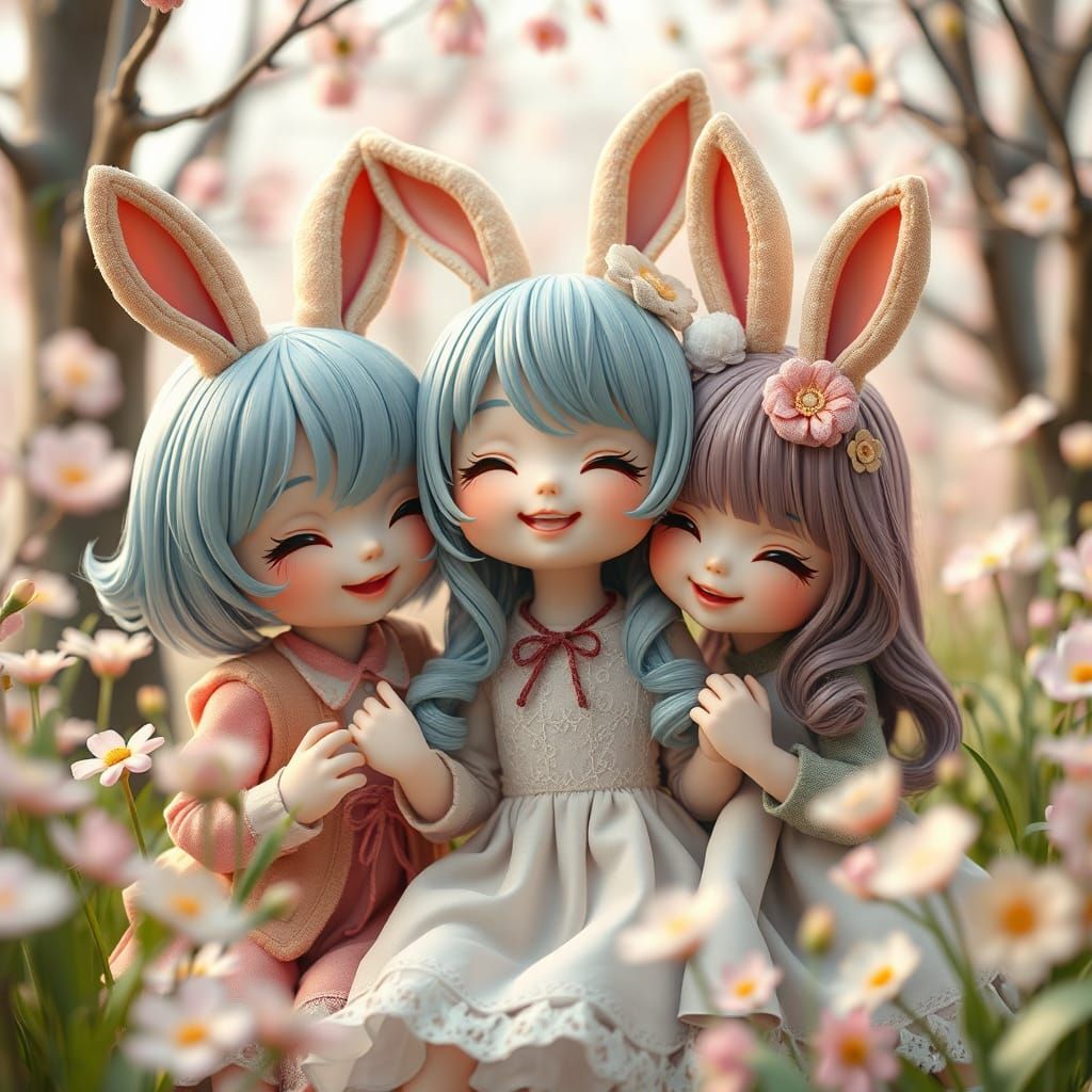 Kawaii Fairy Tale Doll in Whimsical Spring Wonderland