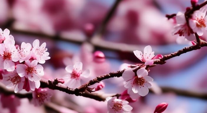 Nightingale Among Cherry Blossoms, Digital Painting