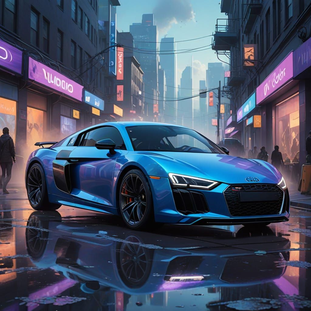 Electric Blue Audi R8 Speeds Through Ethereal Realm