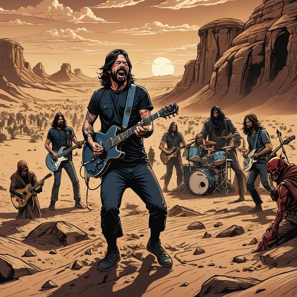 Foo Fighters Gig in Sahara Desert, Comic Book Art