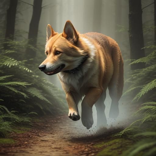 Finnish Hound Running in Misty Forest