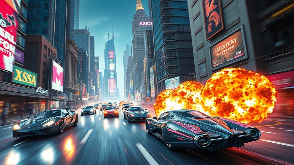 Cyberpunk Metropolis: Futuristic Vehicles and Explosions