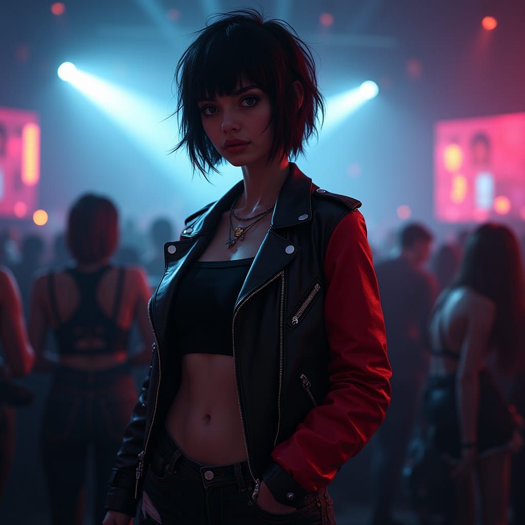 Hyper-Realistic Portrait of a Fearless Clubber in a Cyberpun...