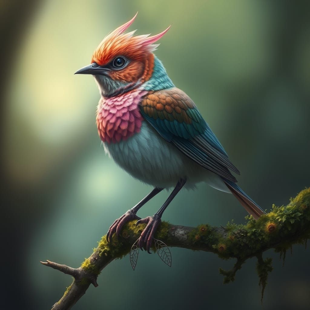 Iridescent Bird with Wings on Feet: Concept Art