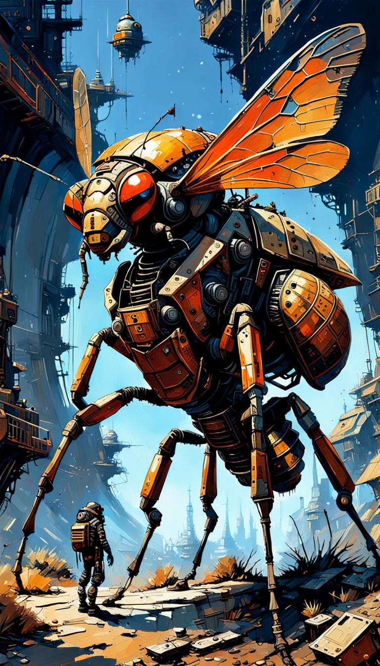 Steampunk Alien Insect in Oil on Canvas