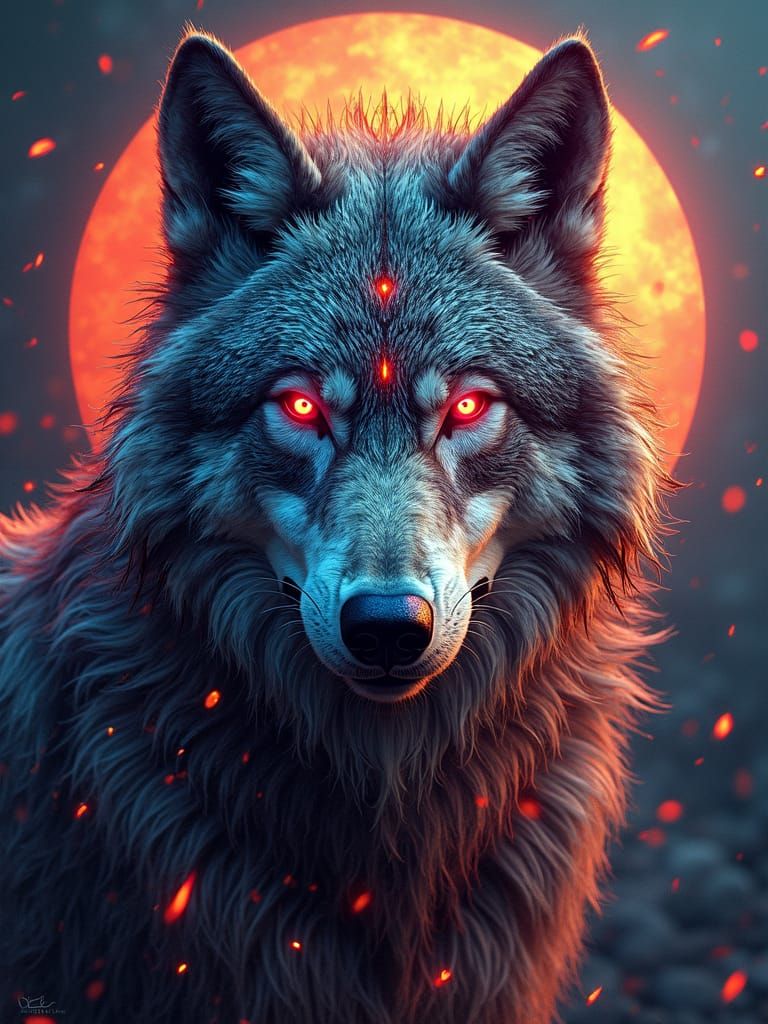 Psychedelic Wolf King in Holographic Art Style