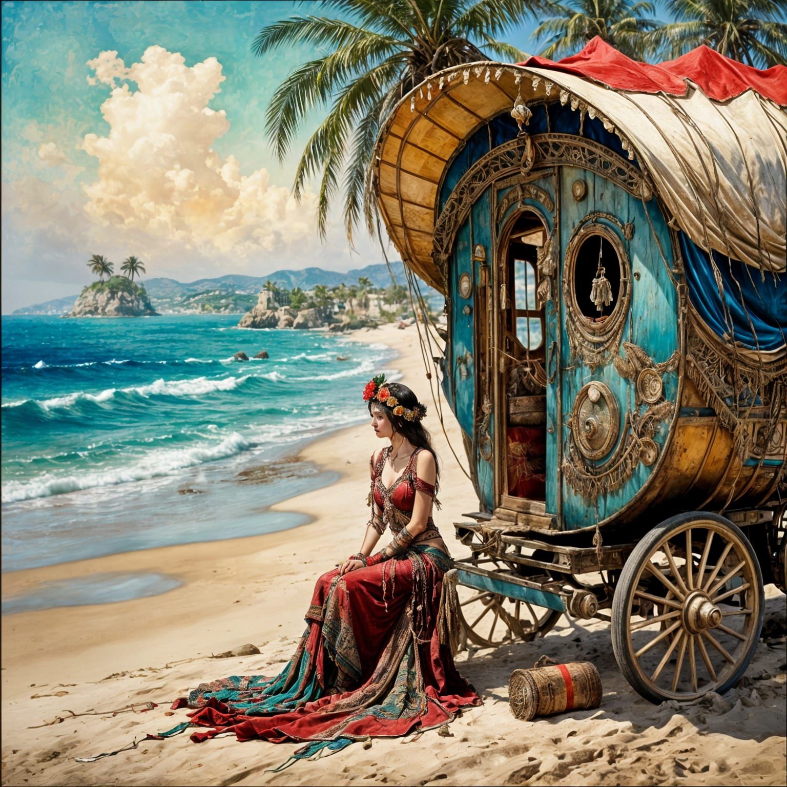 Captivating Gypsy Caravan Art with Vintage Flair