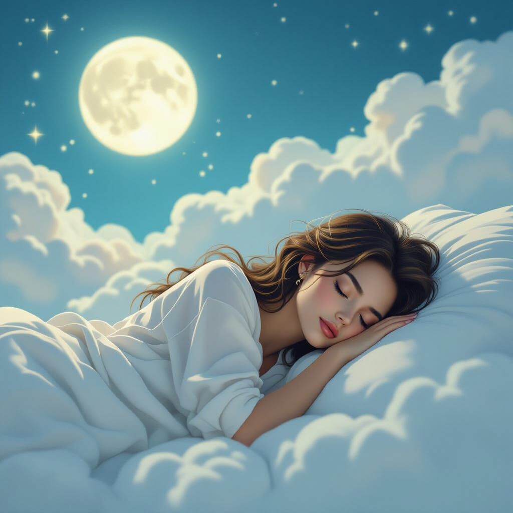 Peaceful Dreamscape with Swirling Clouds and Moonlight