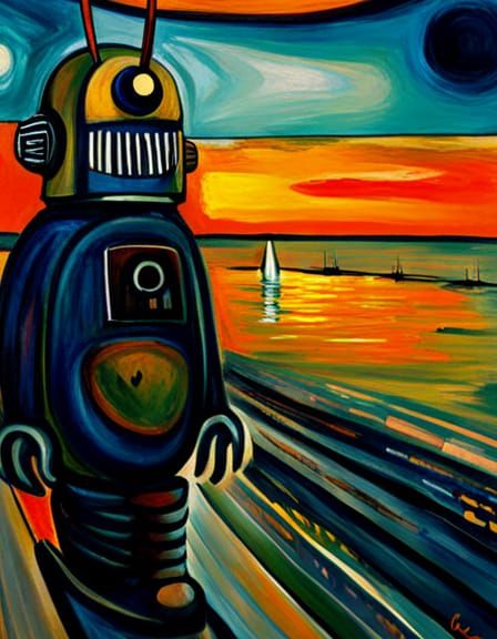 Robby the Robot in Expressionist Style