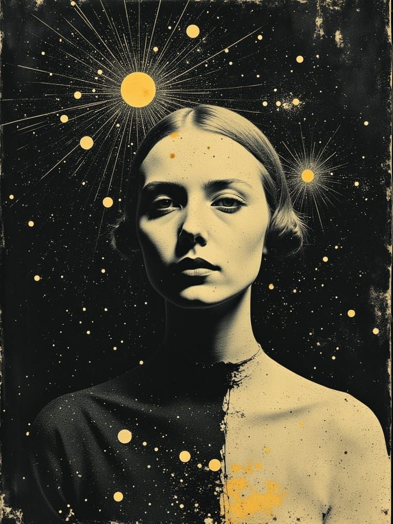 Woman Radiating Cosmic Light in an Ethereal Glow