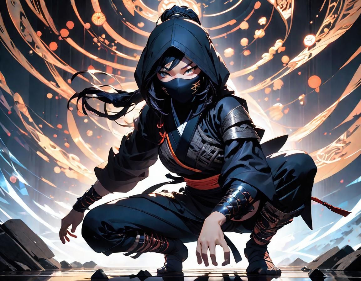 Dynamic Anime Ninja in Shadowy Magic Pose