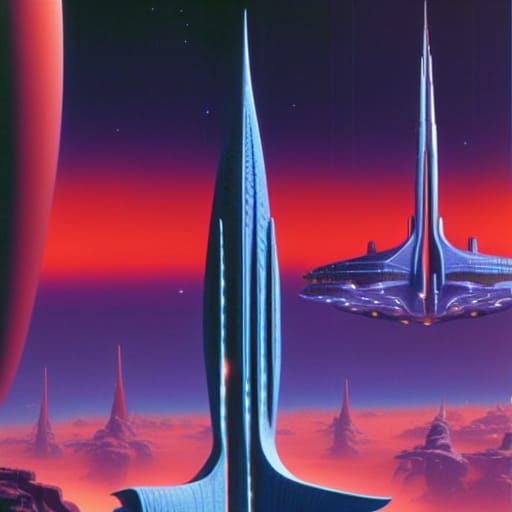 Alien City with Spaceships: Retro Sci-Fi Concept Art
