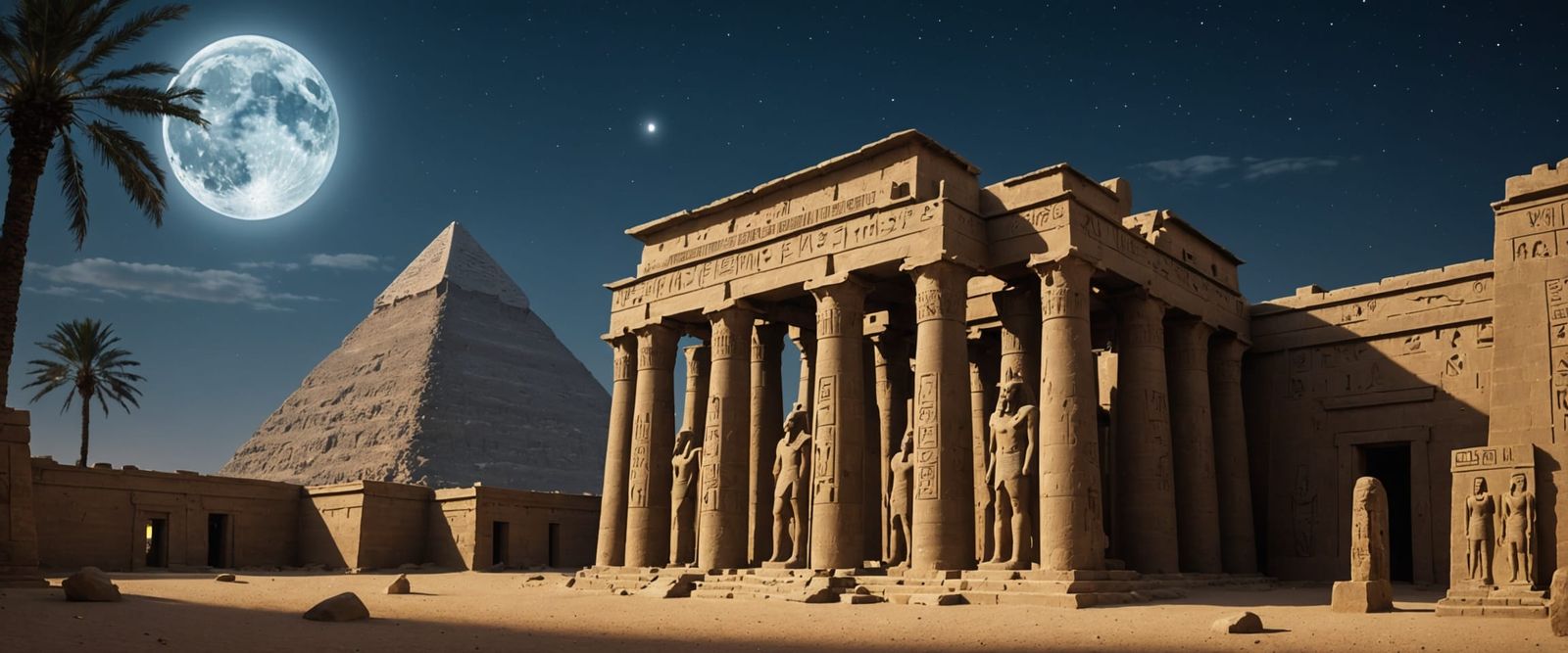 Egyptian Temple in Moonlit Grandeur
