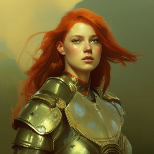 Redhead Warrior in Armor: Hyperdetailed Portrait