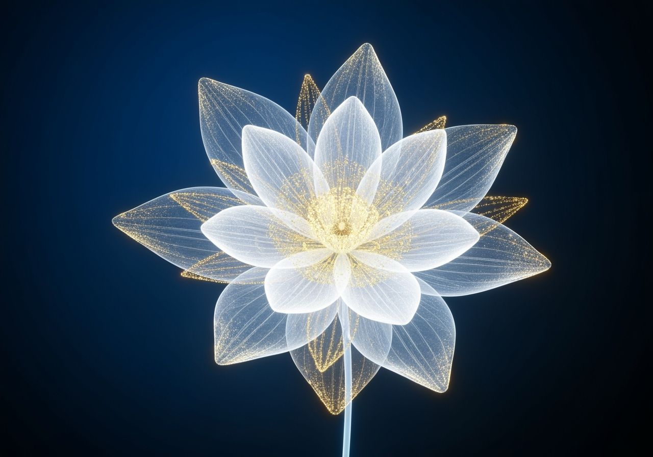 Bioluminescent Flower With Golden Structures in Cyberpunk St...