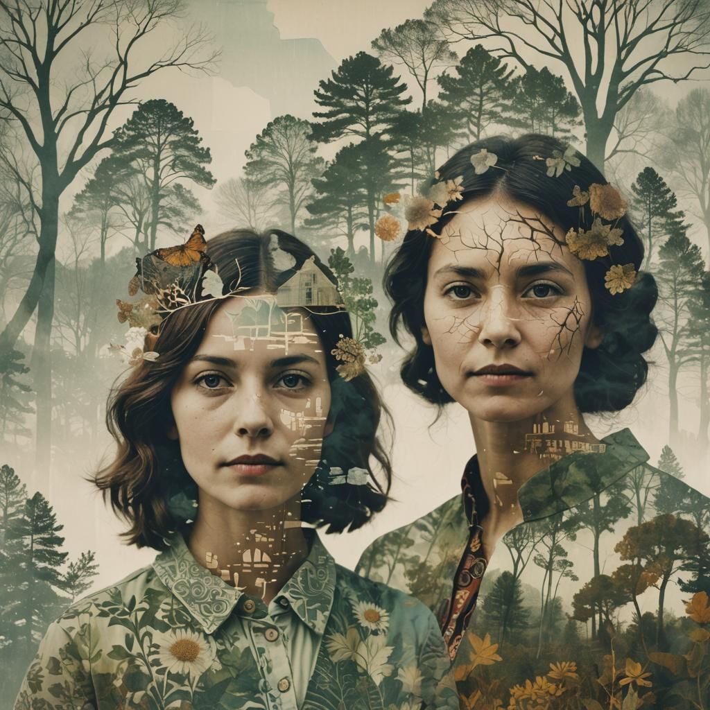 Double Exposure Folk Art Fusion