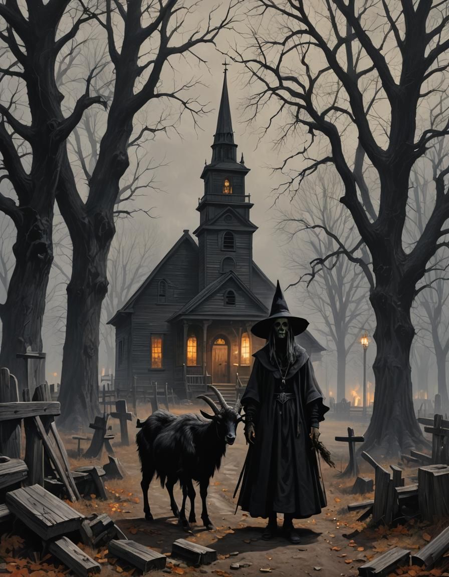 Sinister Black Goat in Puritan Village Church