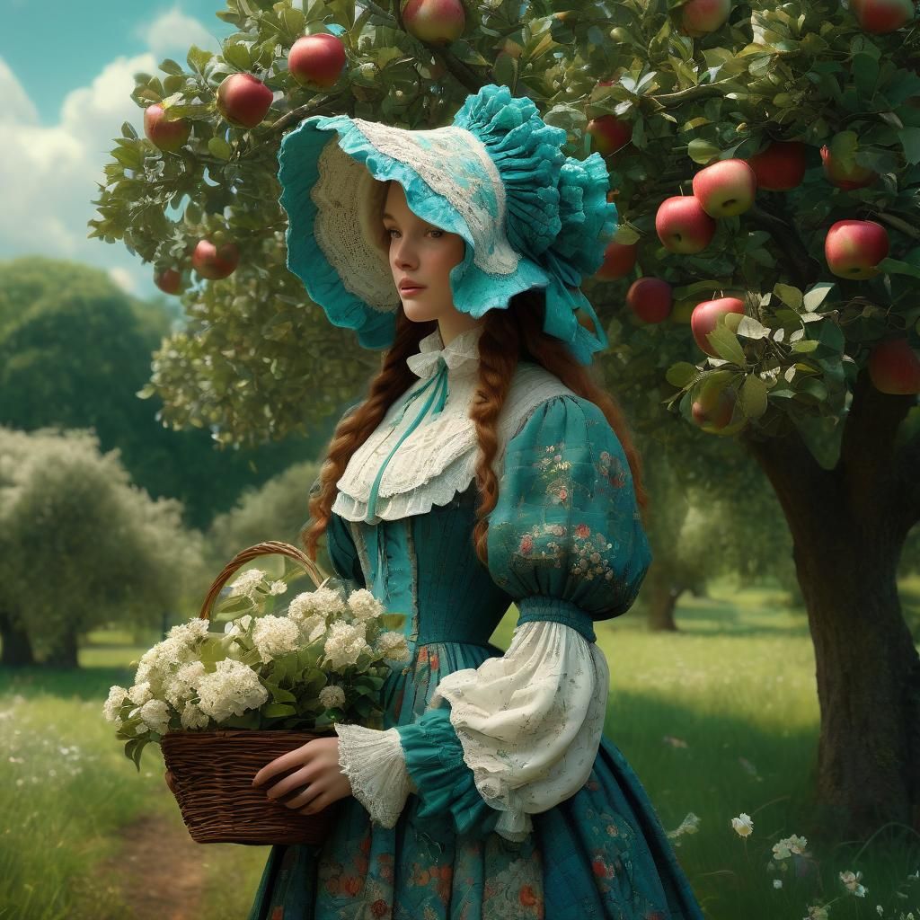 Girl in Bonnet with Flowers, Digital Matte Painting