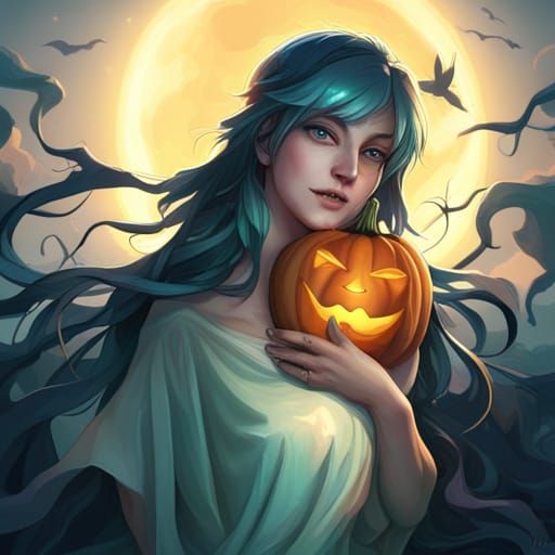 Adorable Ghost Portrait Under Harvest Moon