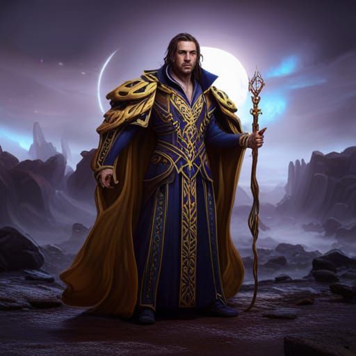 Powerful Warlock Conjuring Magic in Detailed Matte Painting