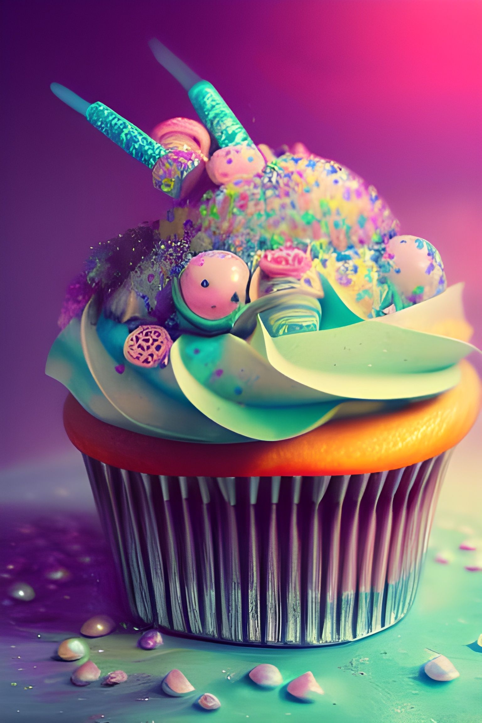 Hyperdetailed Cupcake with Candy Decorations