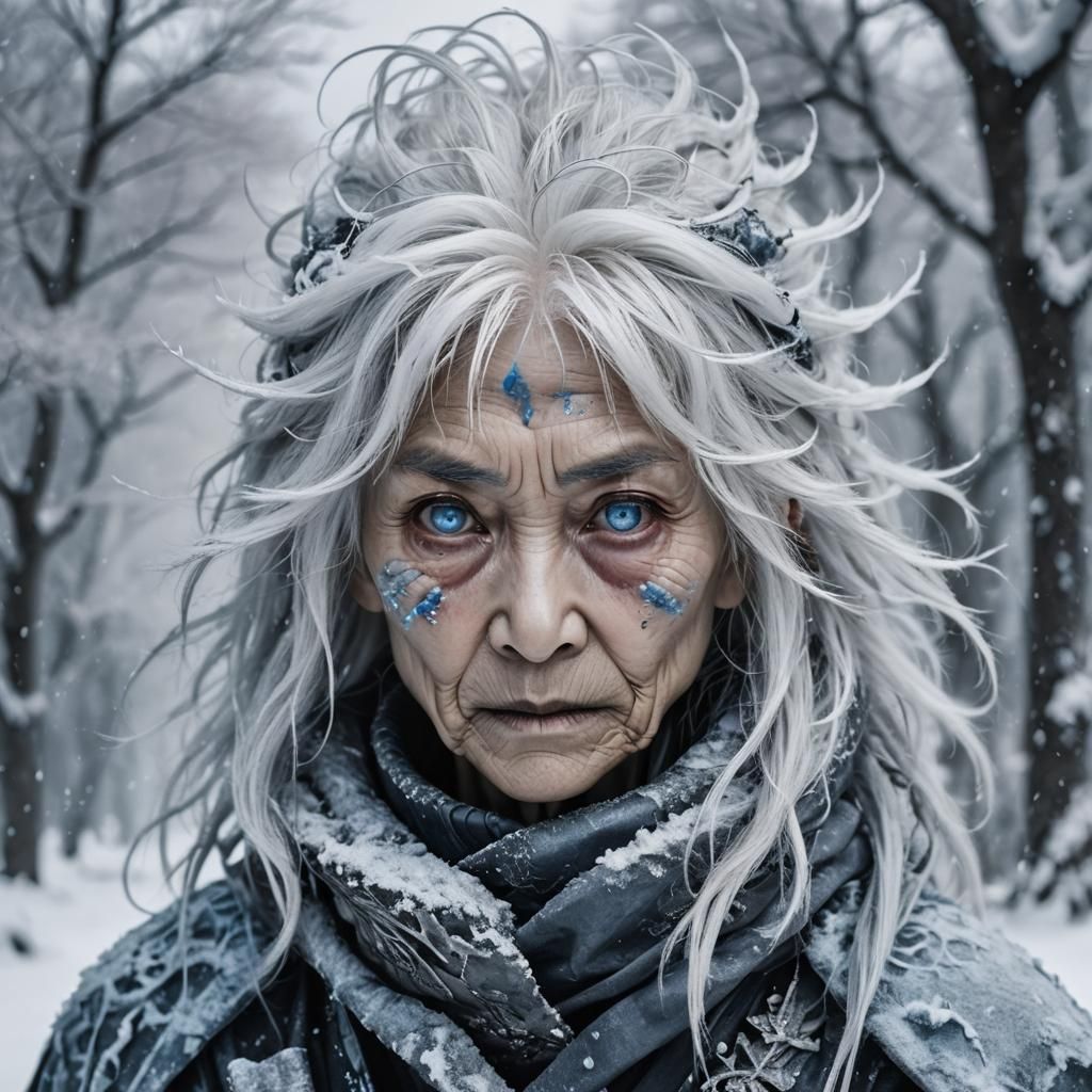 Icy Japanese Woman in a Ruined Temple