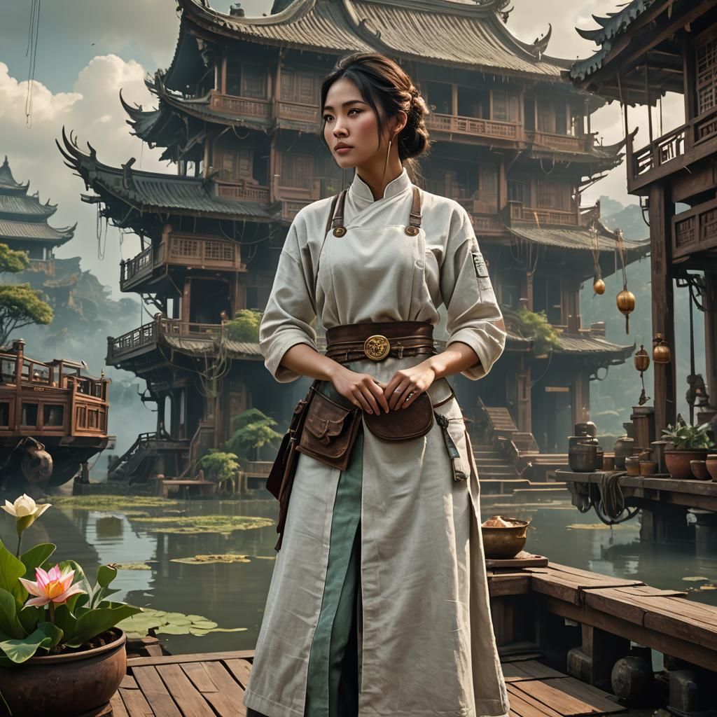 Vietnamese Woman in Sci-Fi Steampunk Style