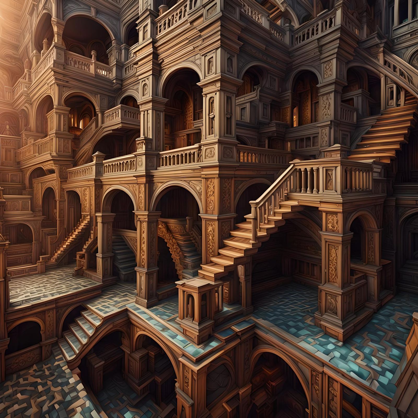 Surreal Optical Illusion in Escher Style