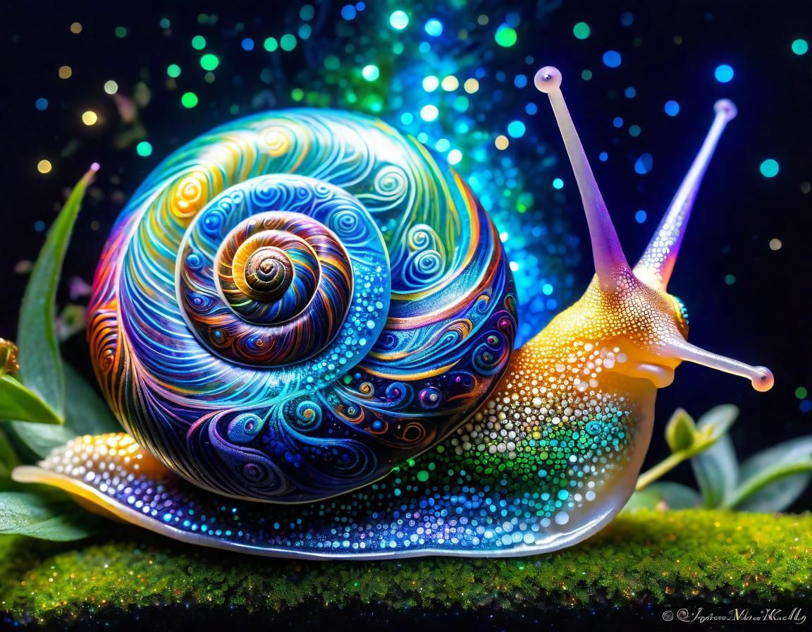 Ornate Snail in a Glittering Garden