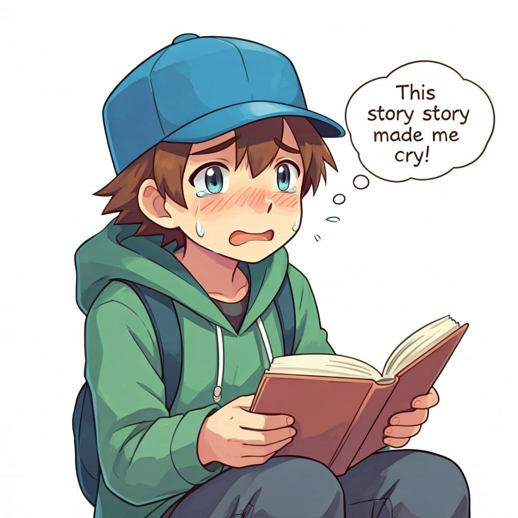 Emotional Pokémon Trainer Reading a Sad Book