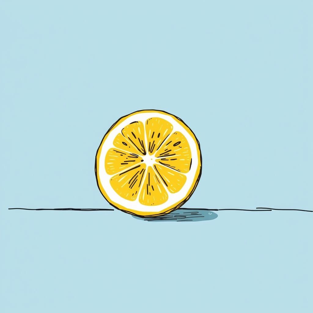 Simple Summer Lemon Still Life in Naive Drawing Style