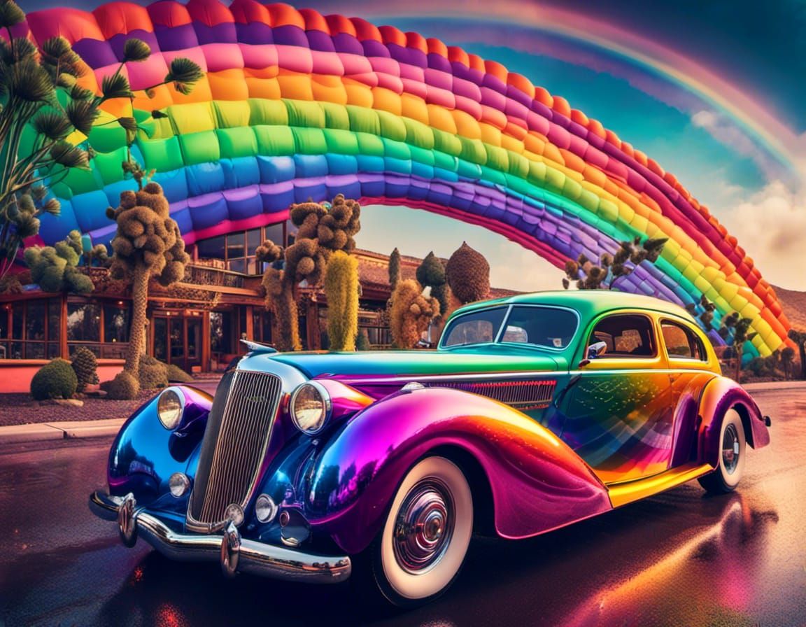 Rainbow Hotrod in Synthwave Style