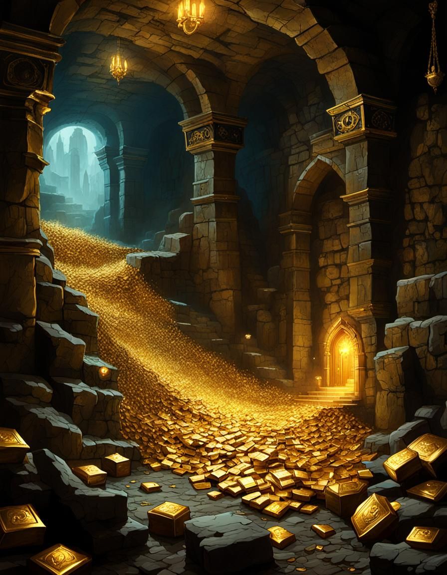 Animated Gold Horde in Underground Dungeon