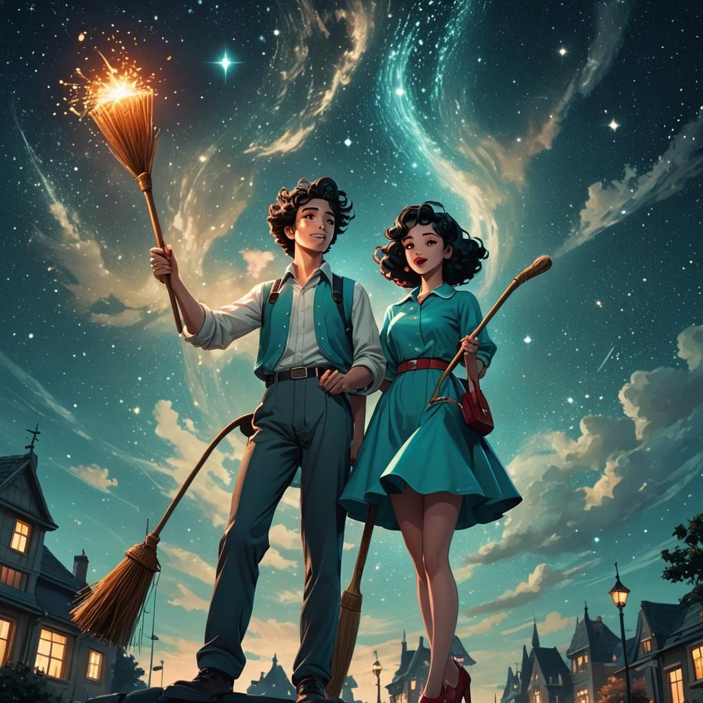 Girl Sweeping Stars: 3D Anime Style