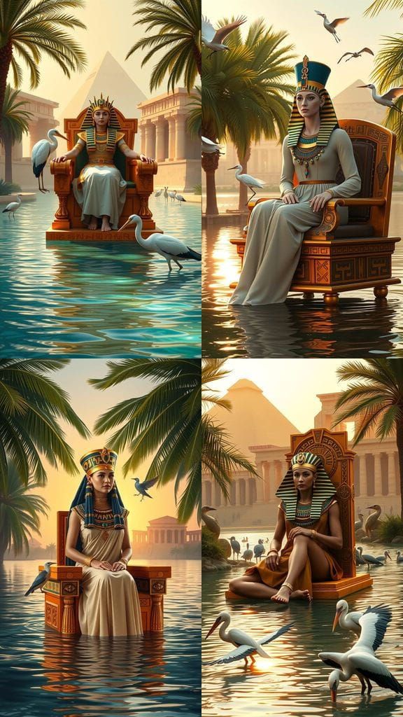 Ancient Egyptian Queen in Golden Throne Scene