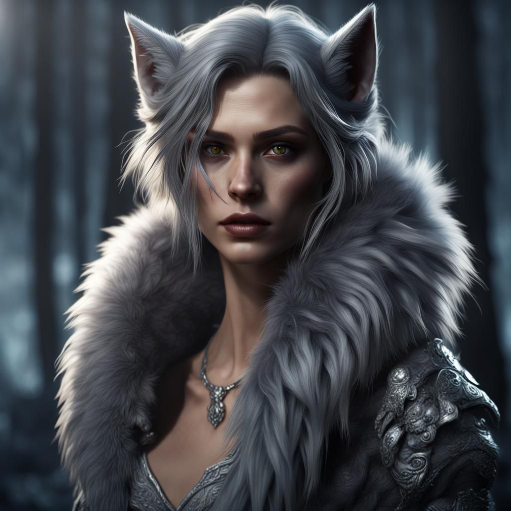 Beautiful Grey Fur Werewolf: Detailed Fantasy Art
