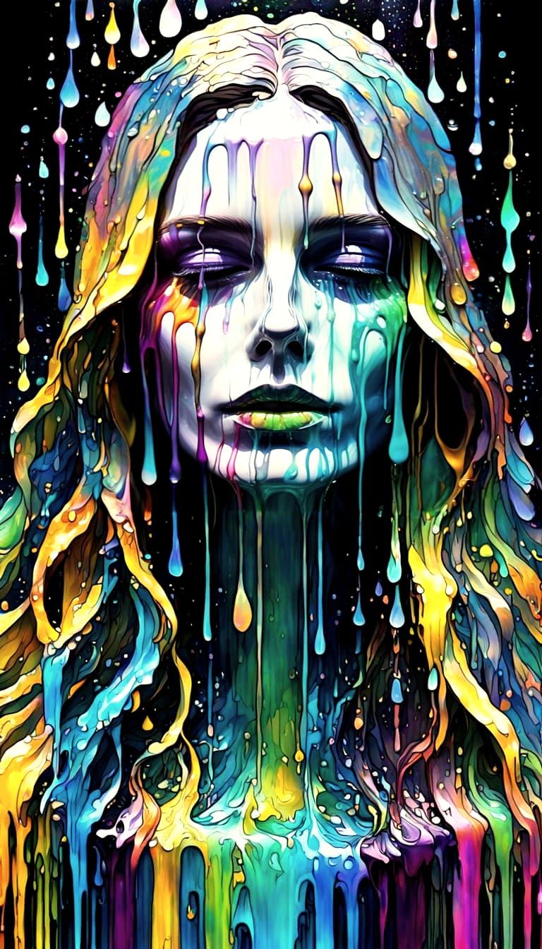 Euphoria Flowerfall Queen Portrait in Stained Glass Style