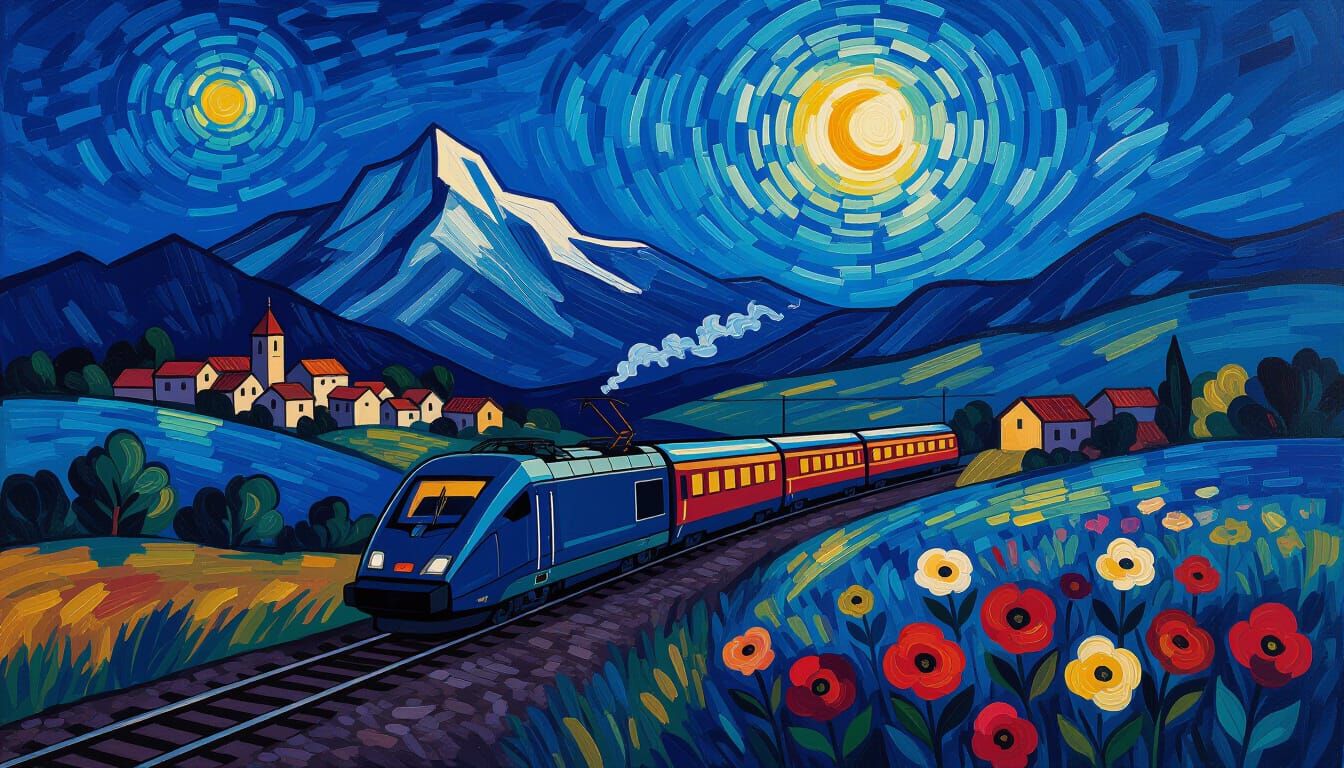 French Village at Sunset in Impressionist Style