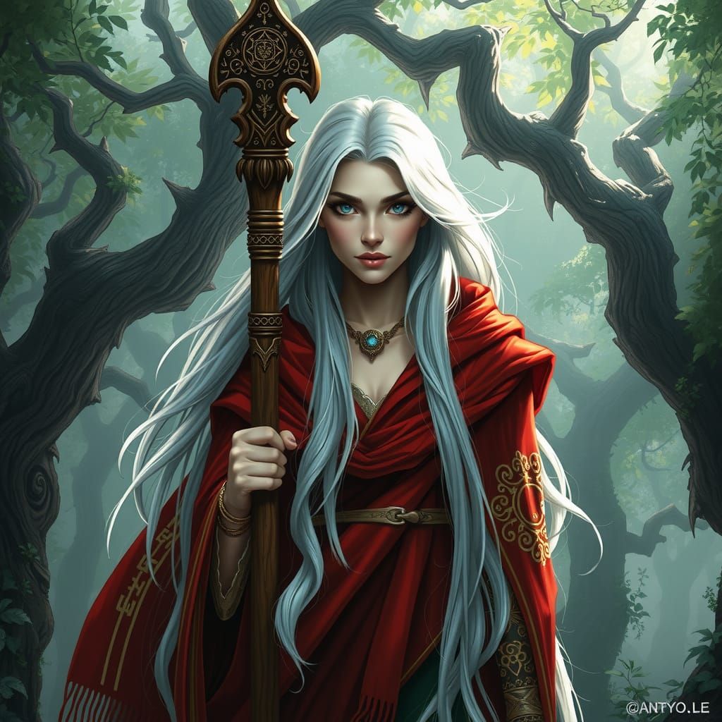 Mystical Sorceress in Forest, Hyperrealistic Digital Art