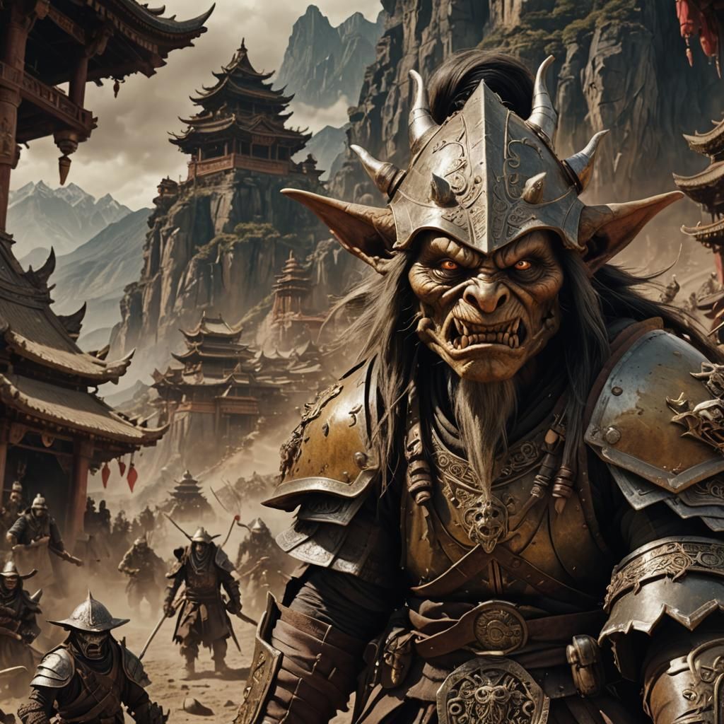 Goblin Samurai in Sepia Tone: Epic Digital Painting