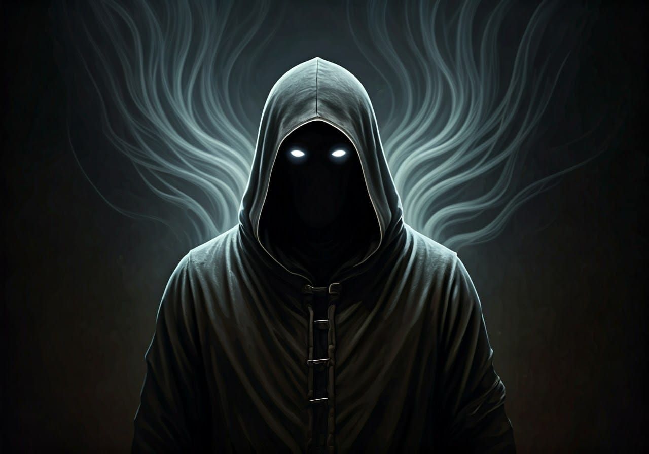 Dark Hooded Figure in Haunting Surrealist Style