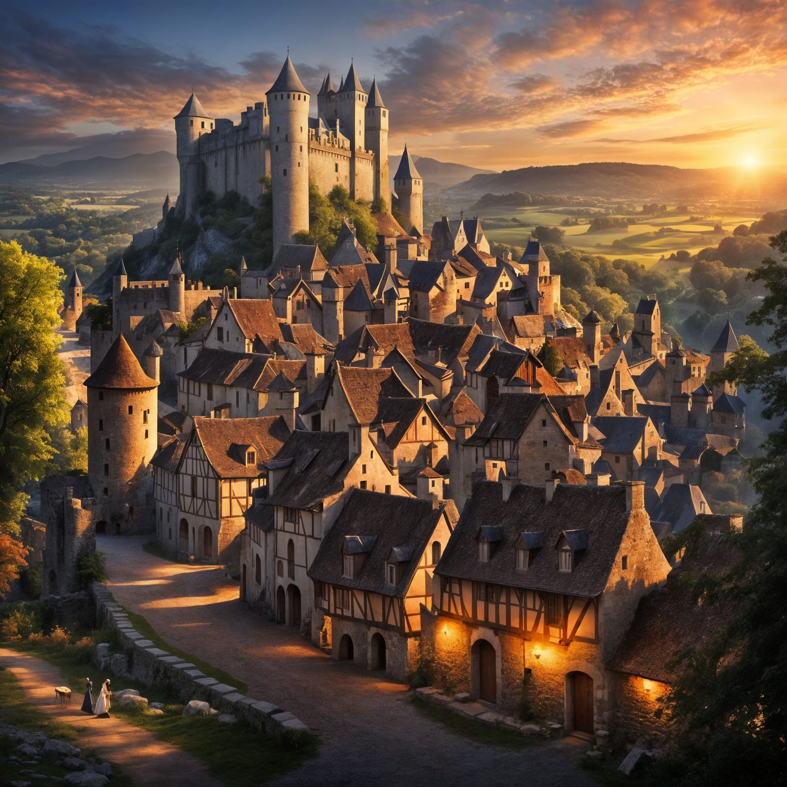 Charming Gothic Medieval Village in France at Magic Hour