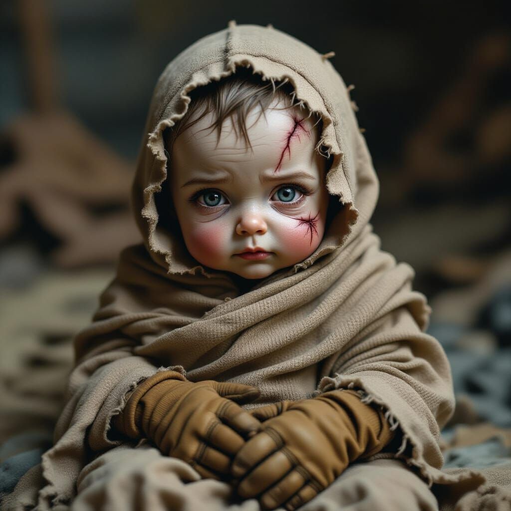Grotesque Pale Baby Creature in Hyperrealism