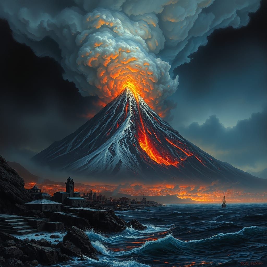 Вулкан Везувій виверження,загибель Помпеї Bernie Wrightson gothic art complex thunderstorm twilight seascape horror land...