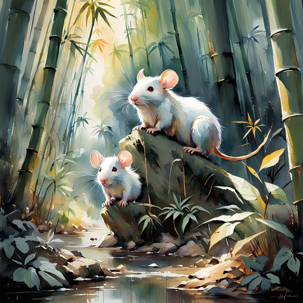 Mice in Suits Discover Temple: Watercolor Painting