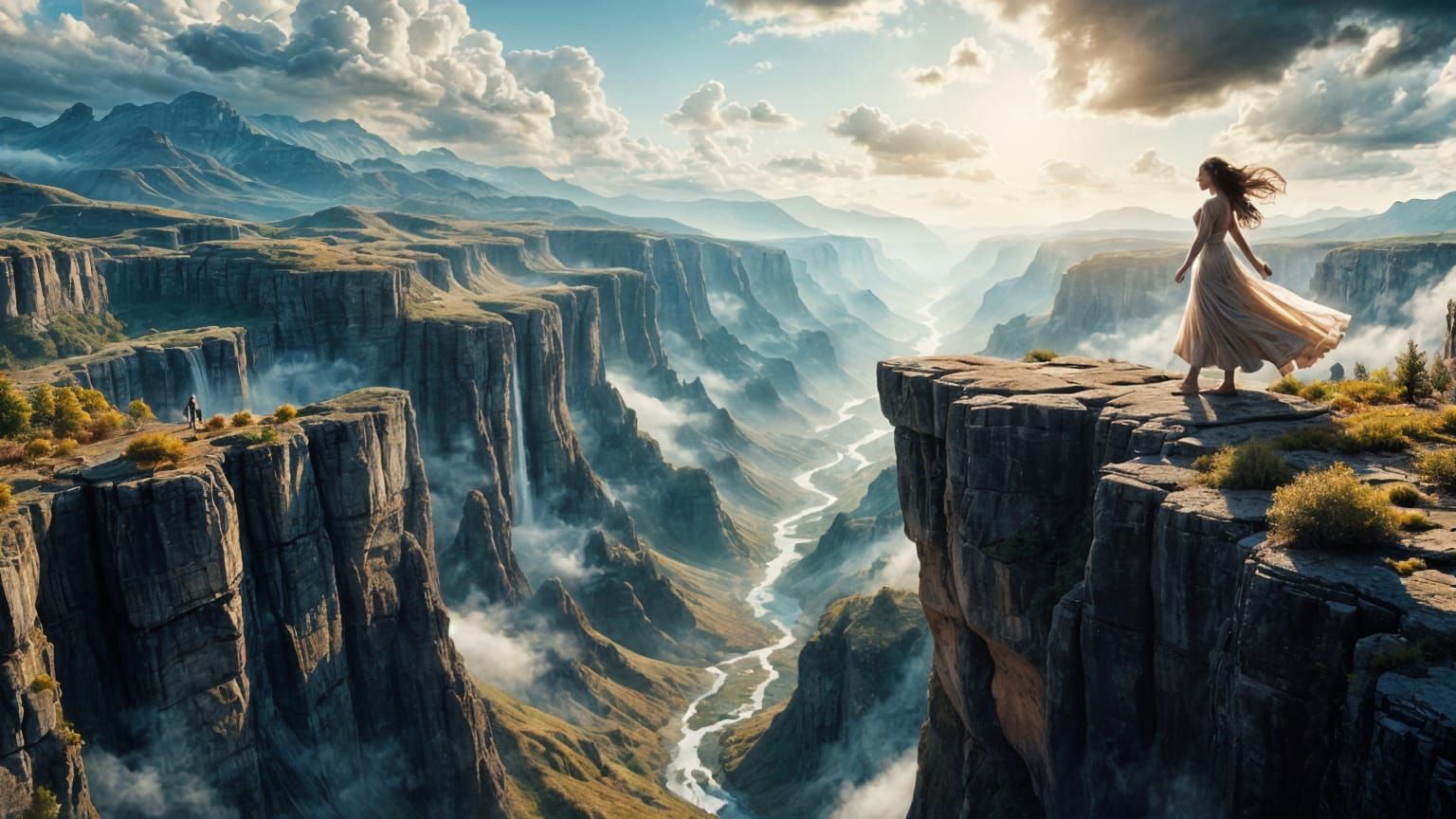 Cliffside Figure in Romantic Landscape