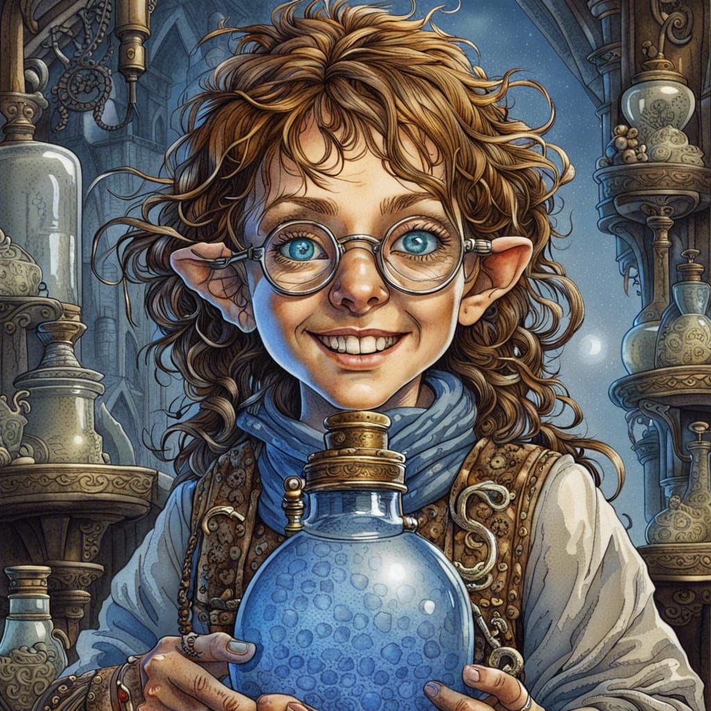 Ornate Portrait of a Female Halfling Alchemist