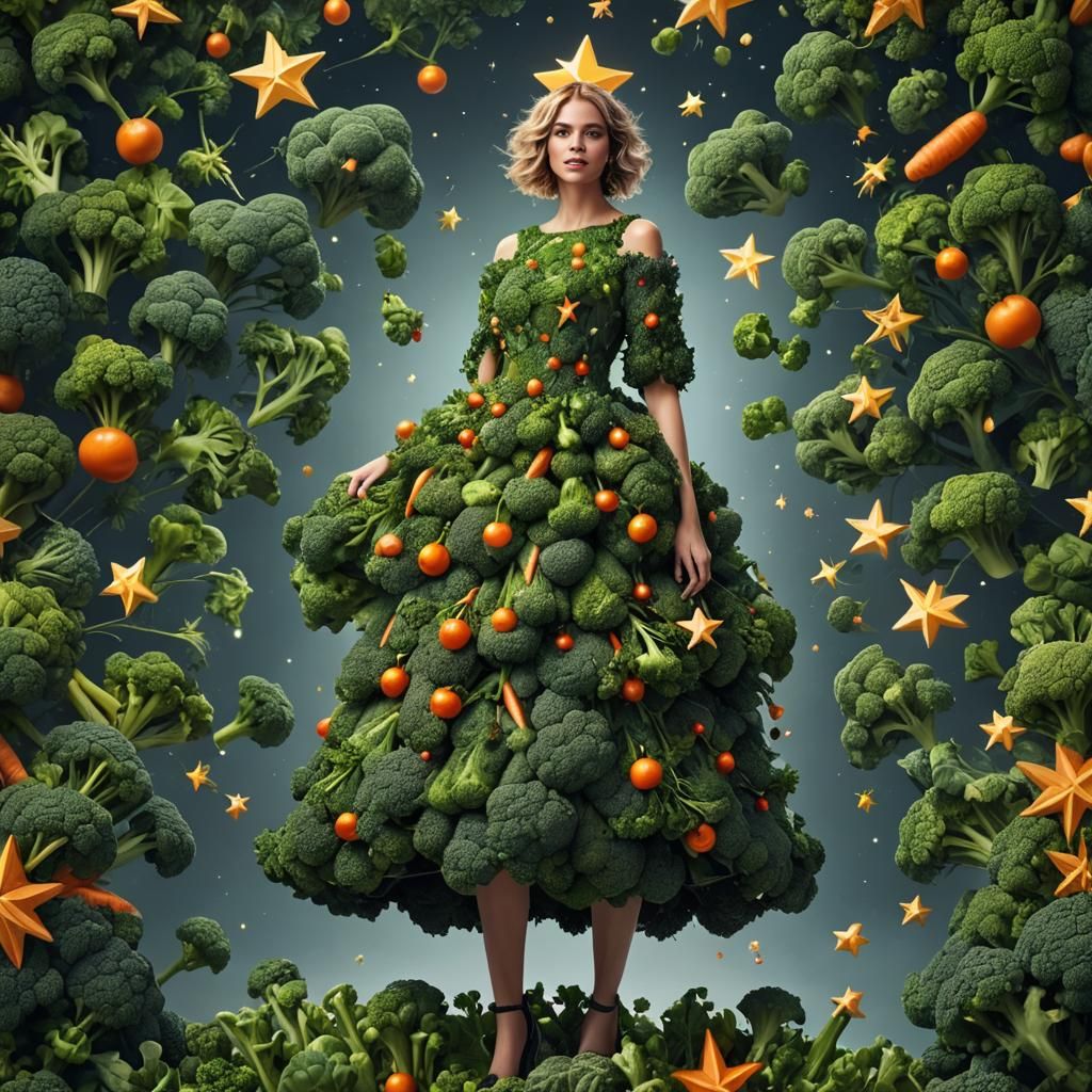 Broccoli Christmas Tree Dress: Fantasy Concept Art