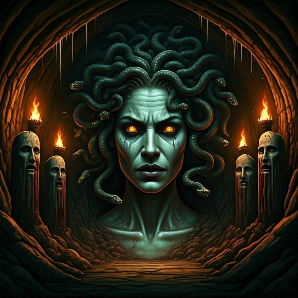 Medusa's Dark Lair Unveiled in Eerie, Moody Atmosphere